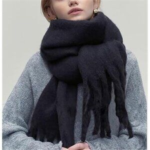 Women Cashmere Feel Scarf, Soft Warm Black